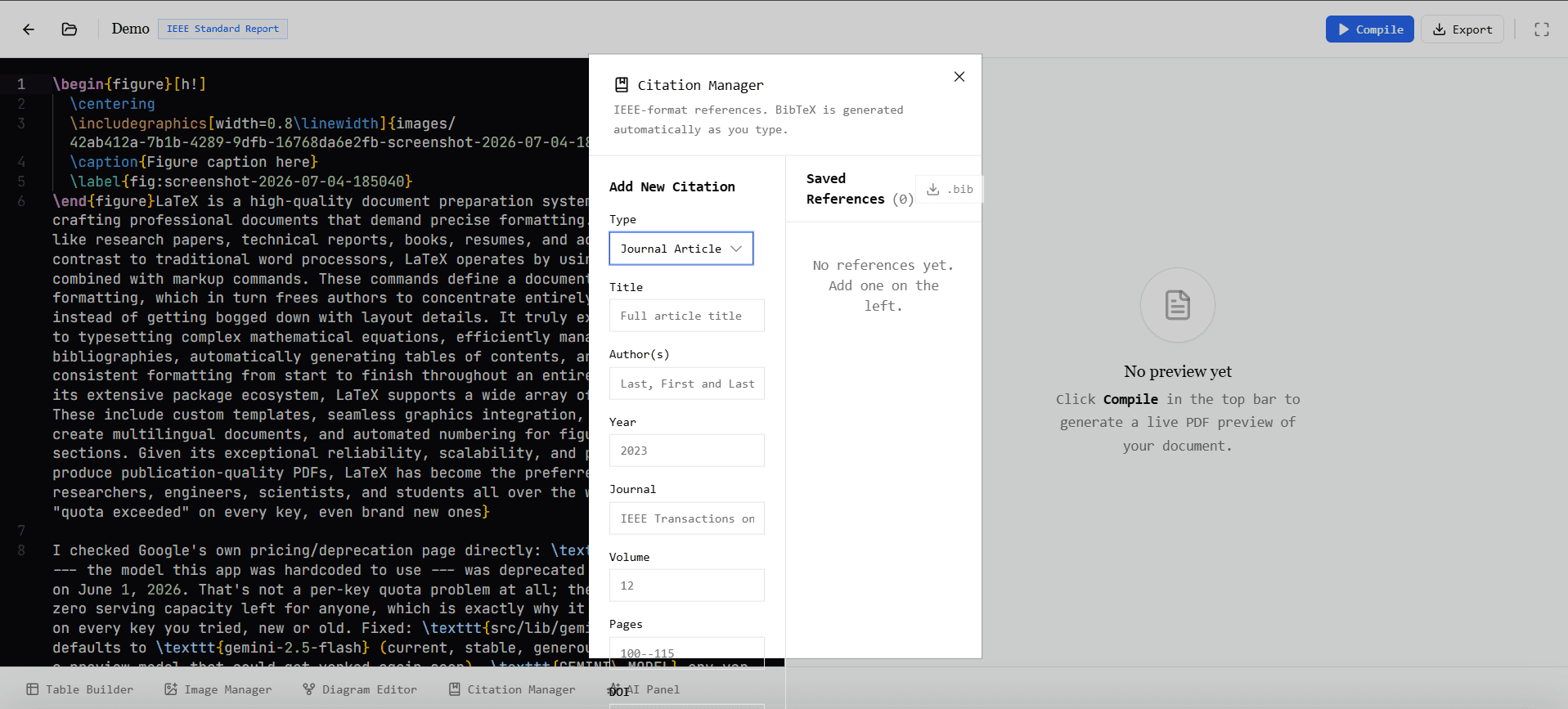 LaTeX Report Studio — Citation Manager
