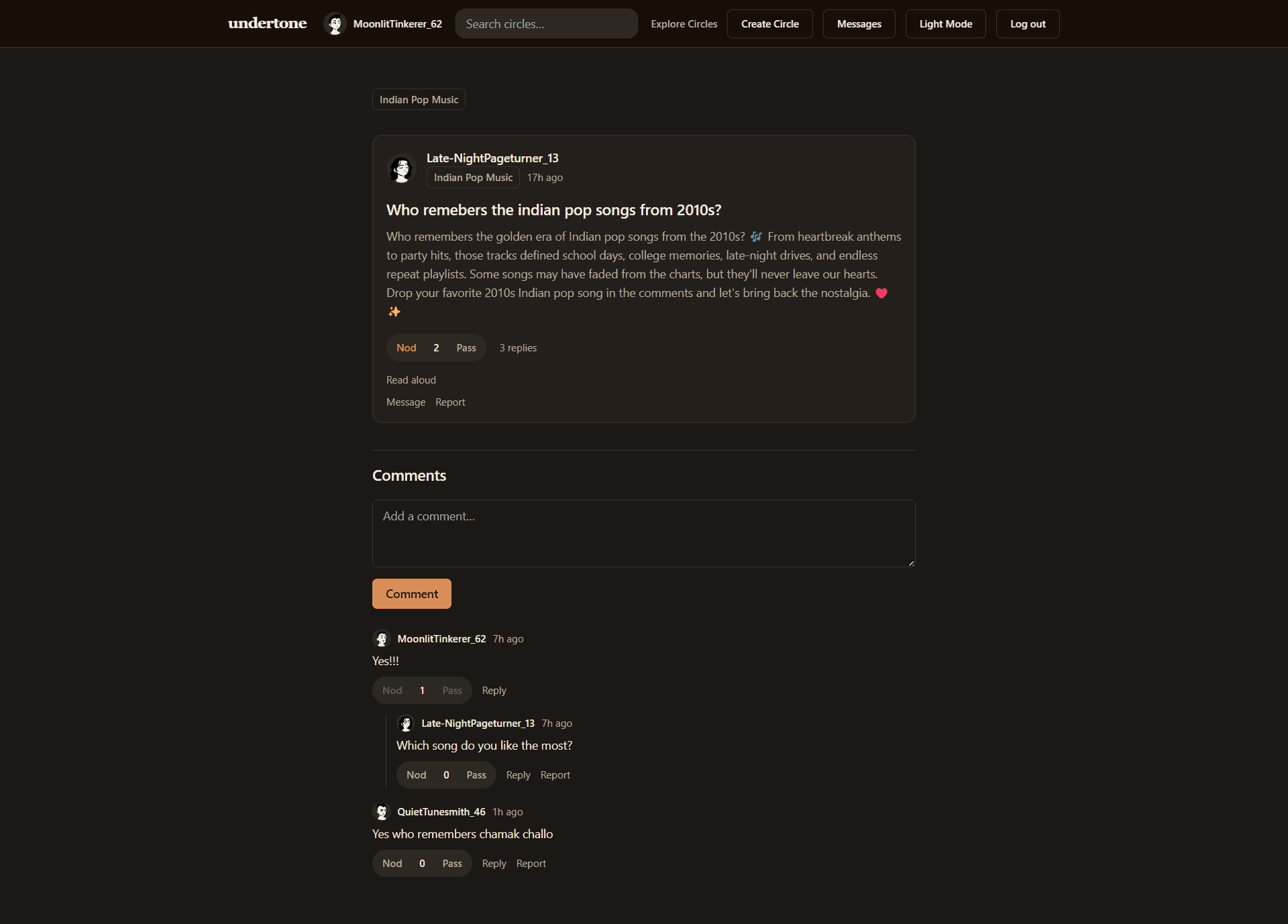 Undertone — Privacy-First Social Platform — Post and Comments