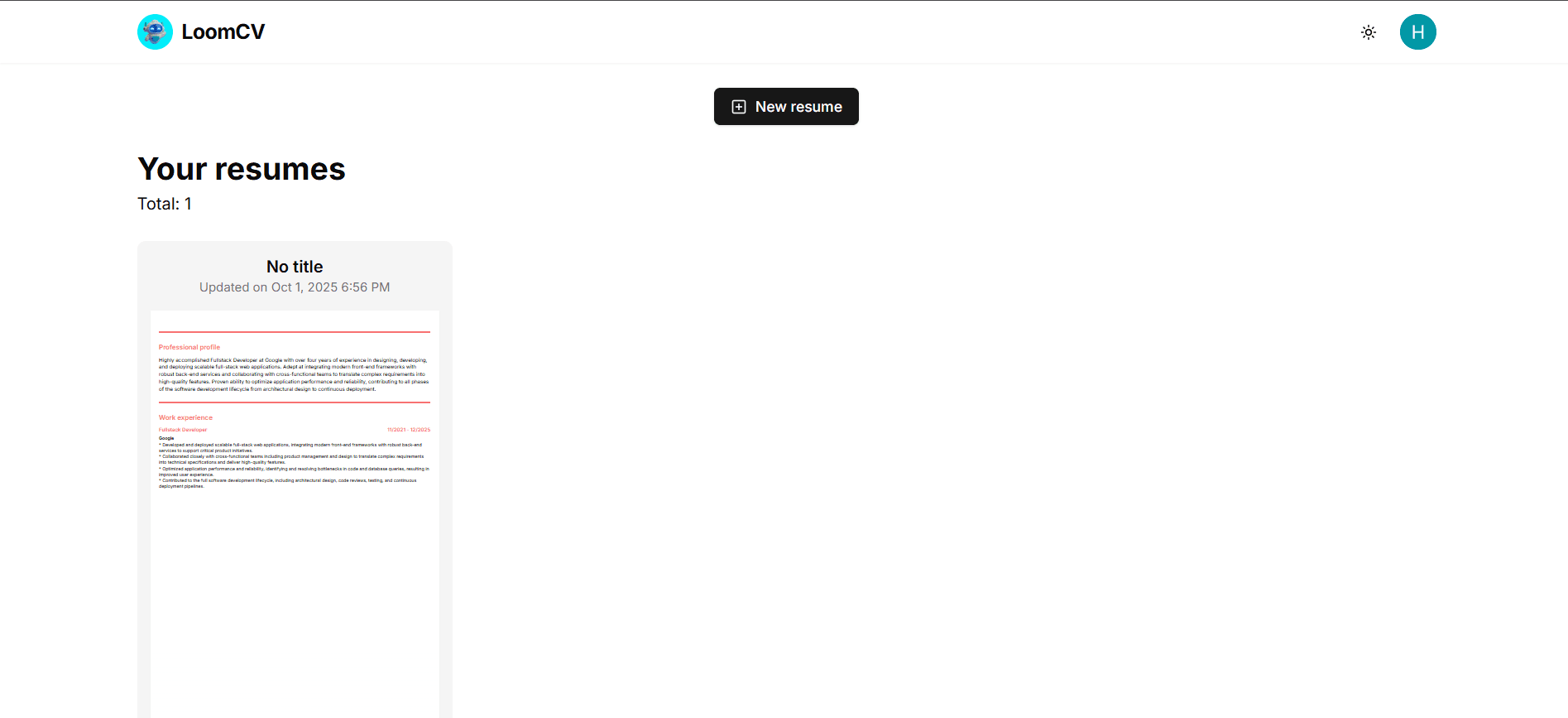 LoomCV — Resume Dashboard