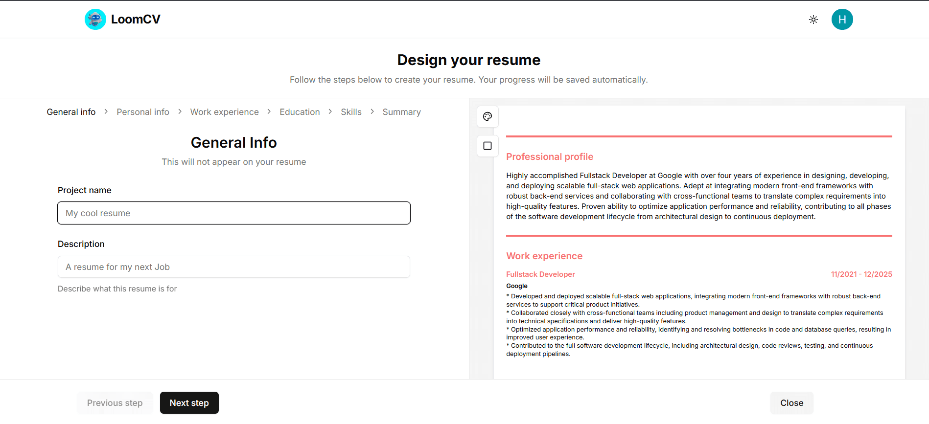 LoomCV — Resume Editor
