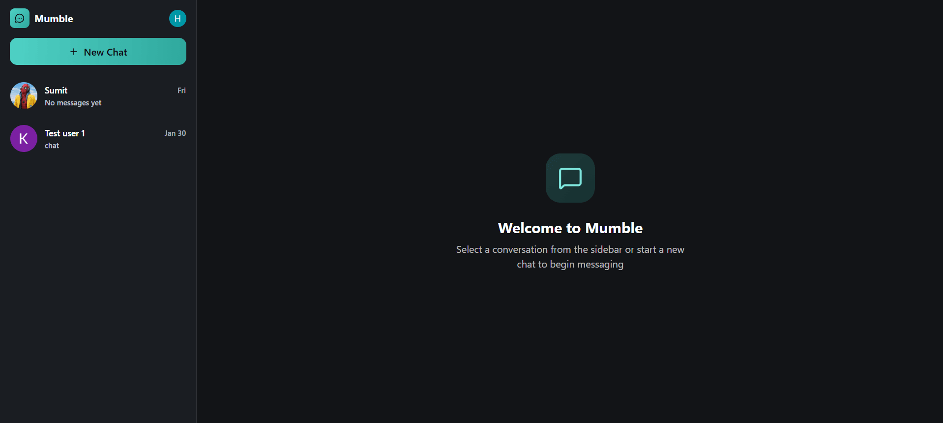 Mumble Chat — Main page with sidebar