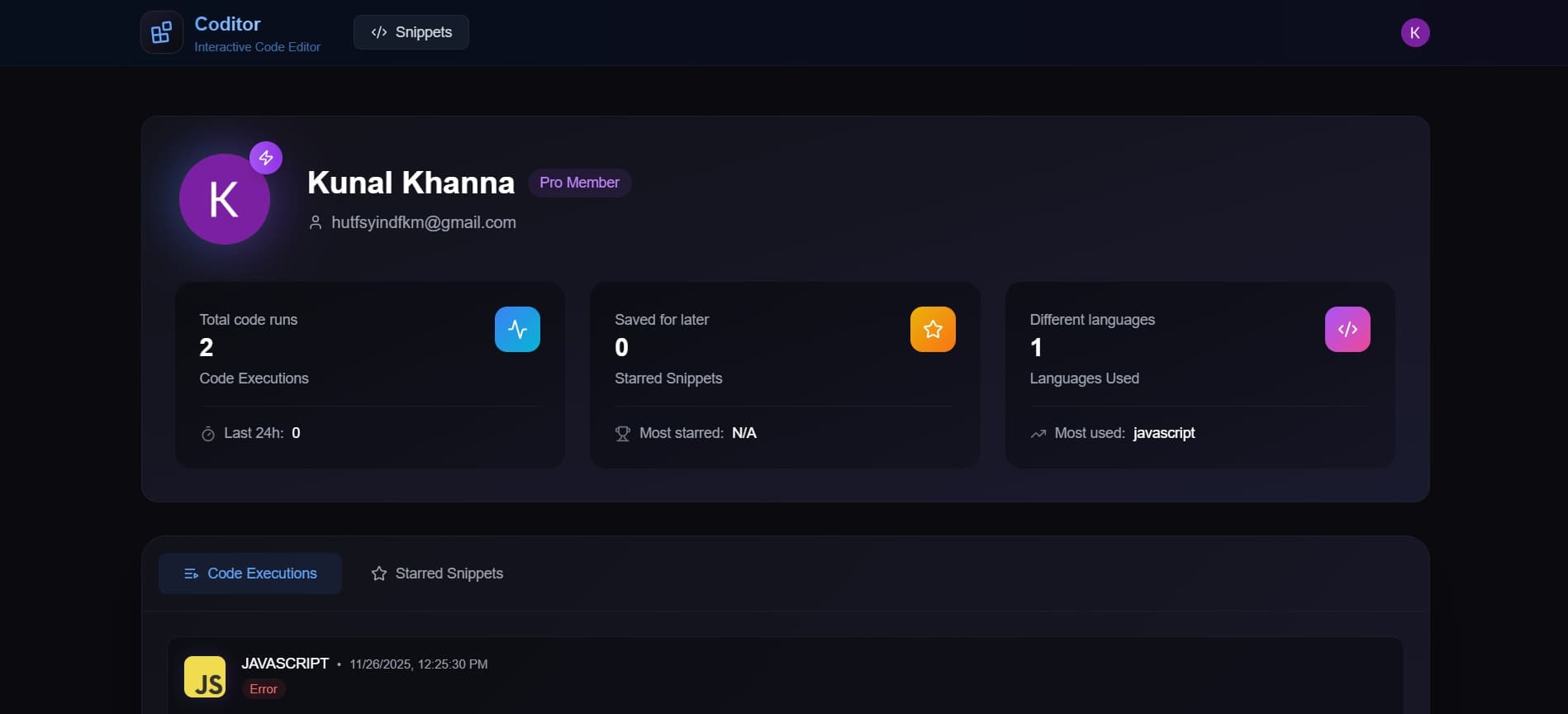 Coditor — User Profile