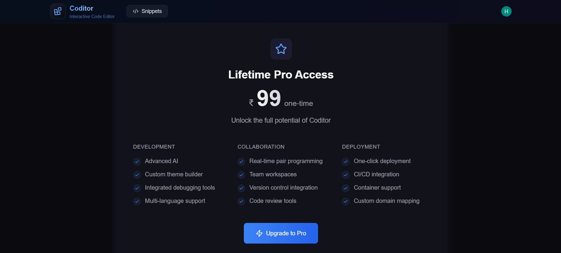 Coditor — Pricing Page