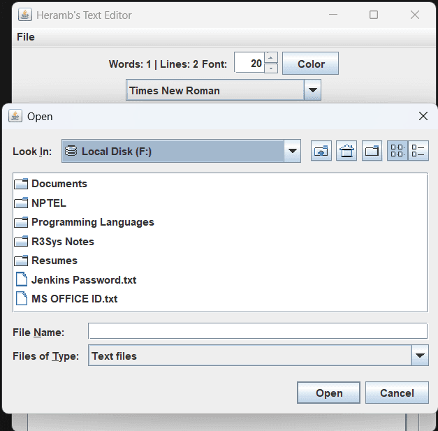 Desktop Text Editor Java — File Open and Save Workflow