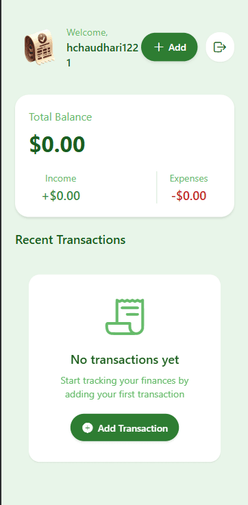 Finance Tracker App — Home Dashboard