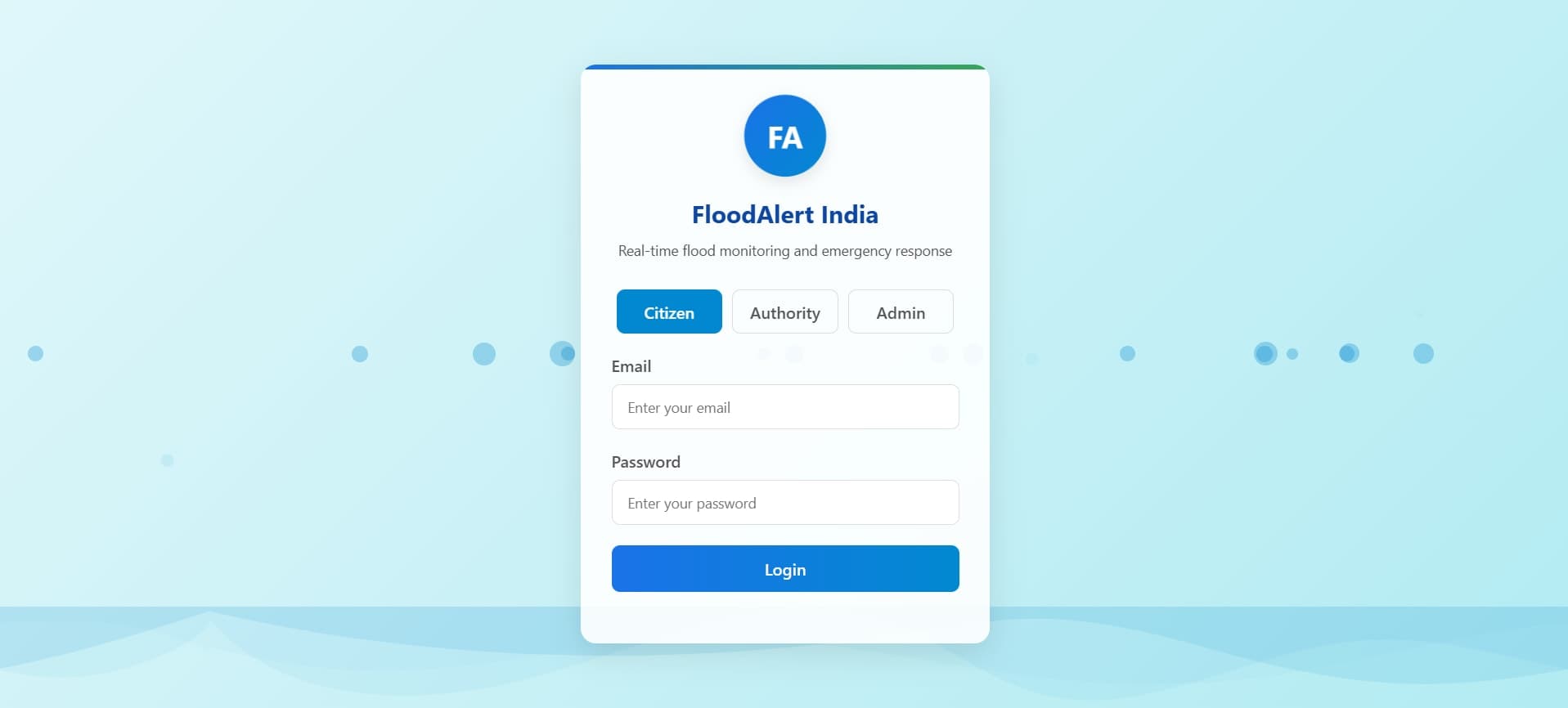 FloodAlert India — Login Page