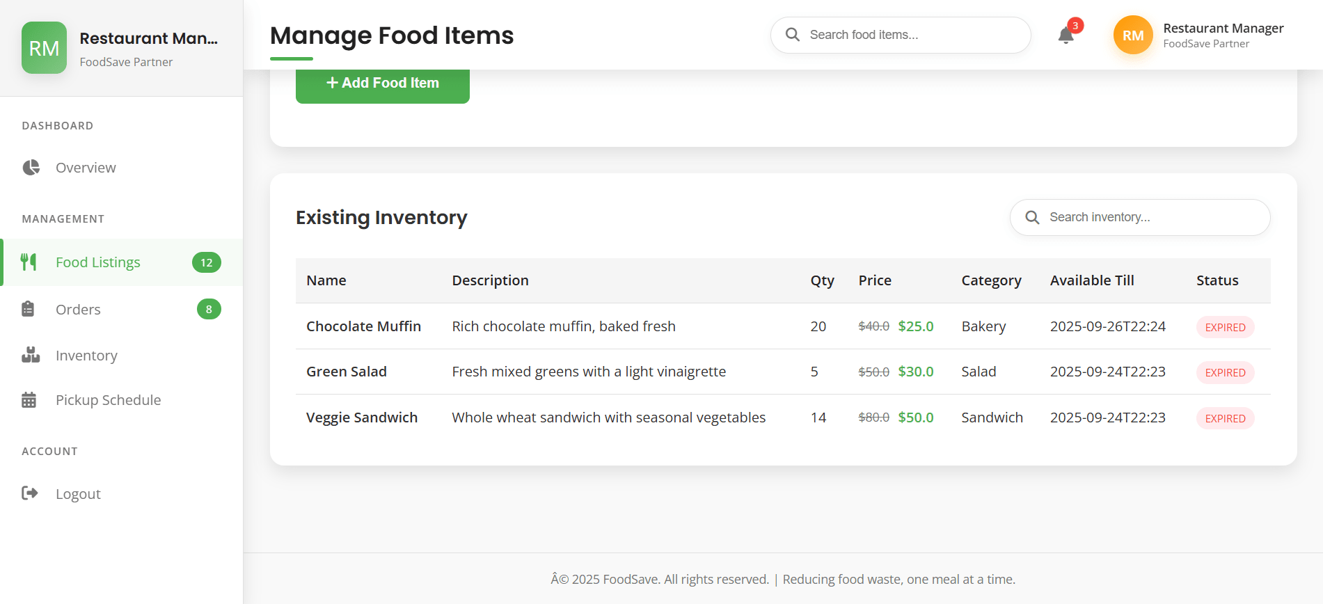 FoodSave — Inventory Management