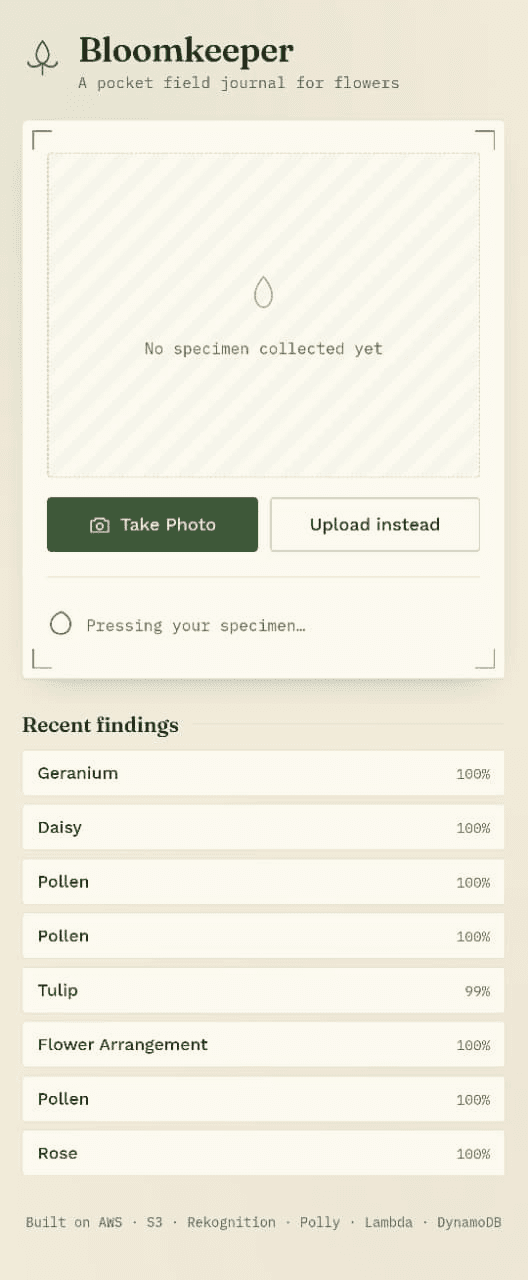 Bloomkeeper — AWS Flower Detection App screenshot