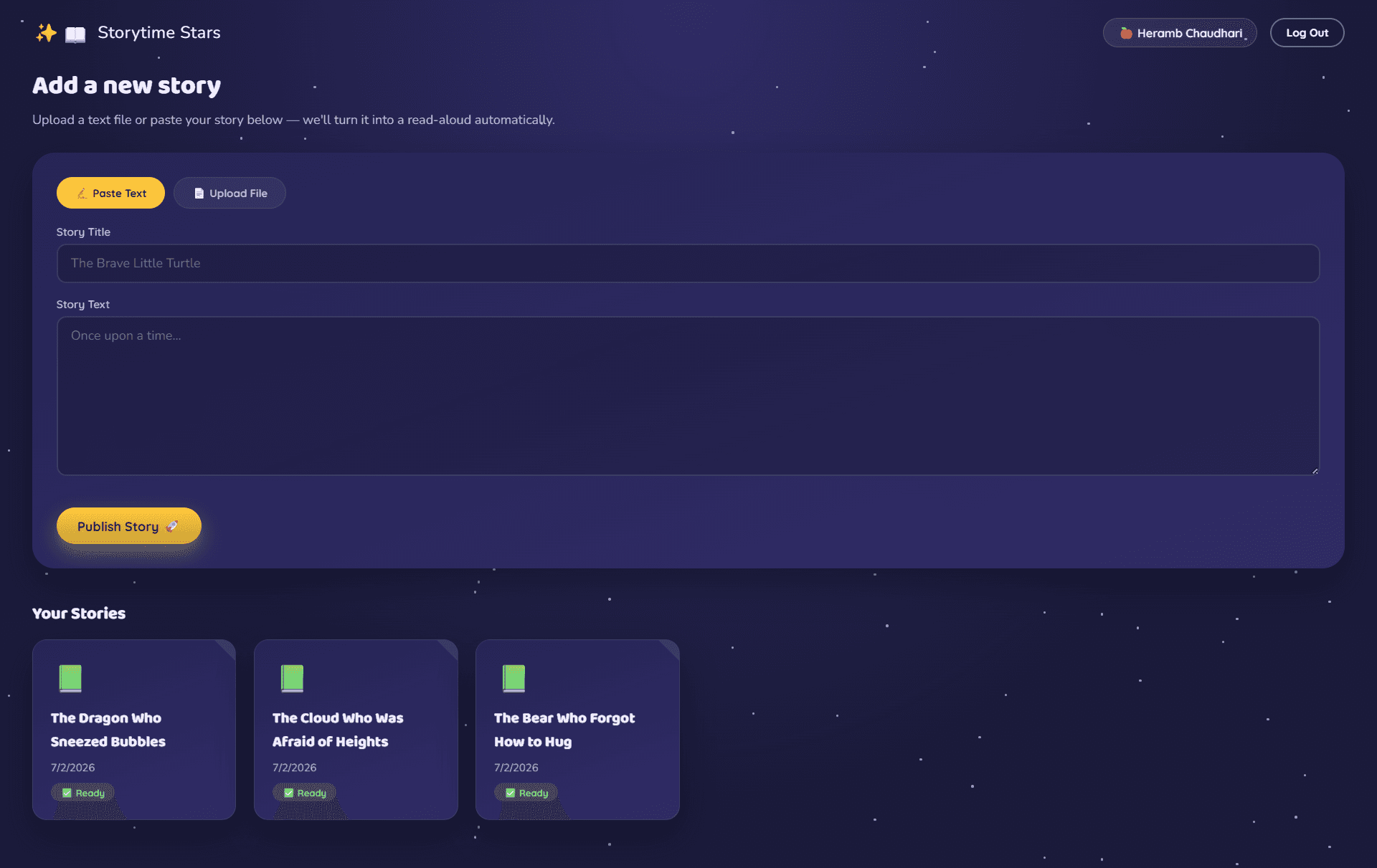 Storytime Stars — Kids Storytelling App — Teacher Dashboard