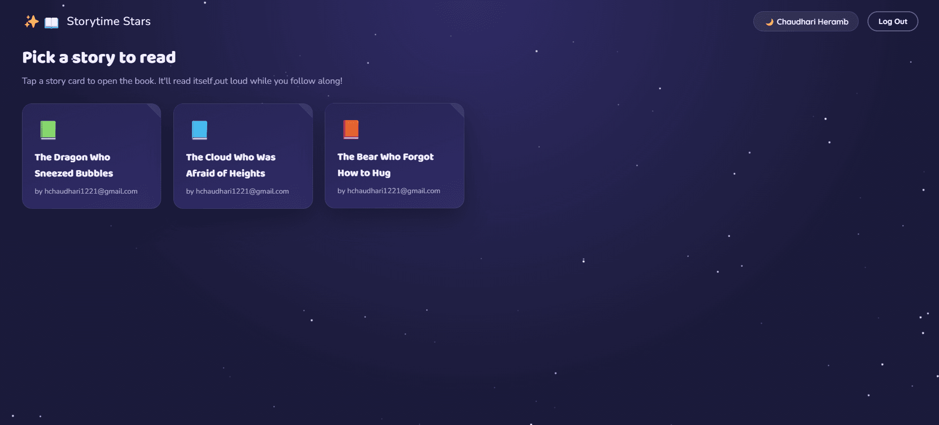 Storytime Stars — Kids Storytelling App — Student Dashboard
