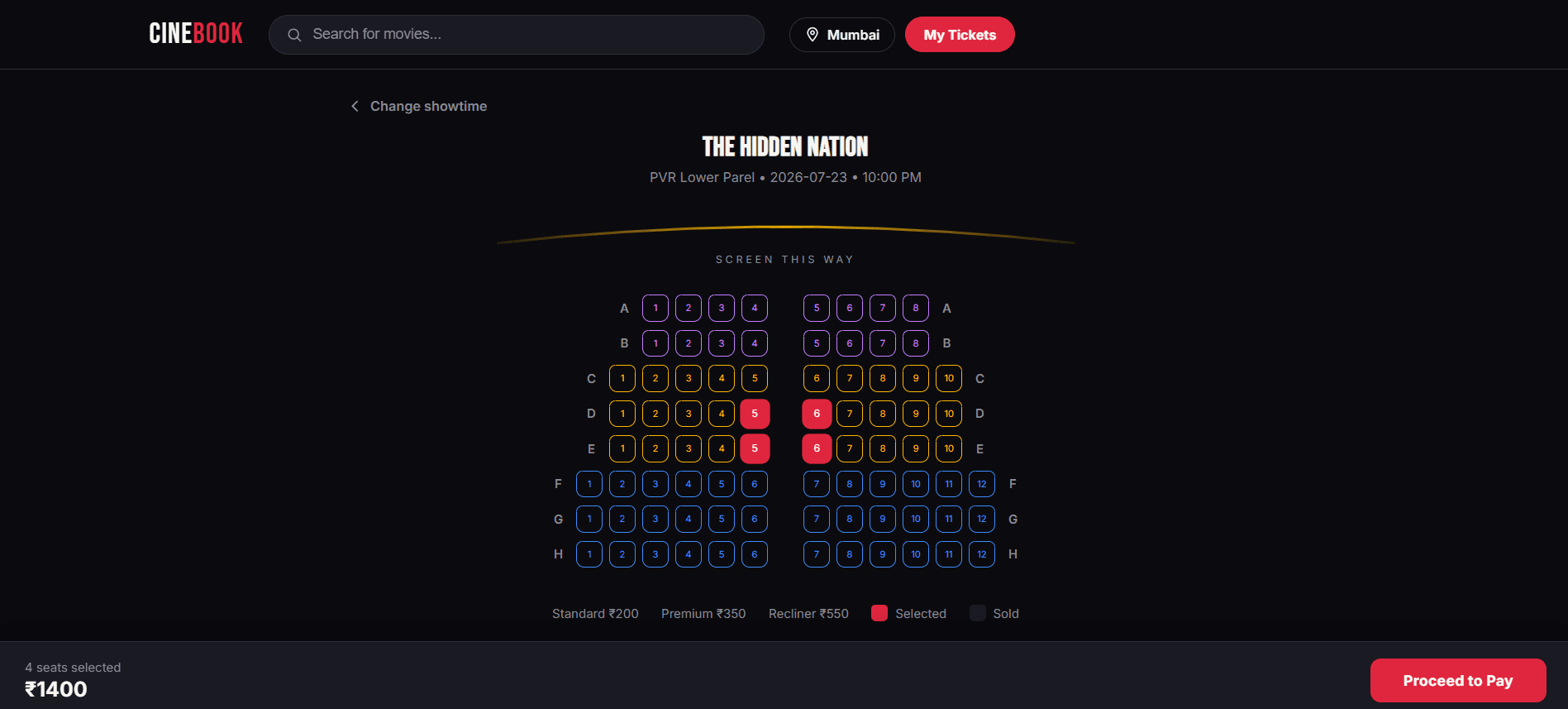 CineBook — Movie Ticket Booking Platform — Seat Selection